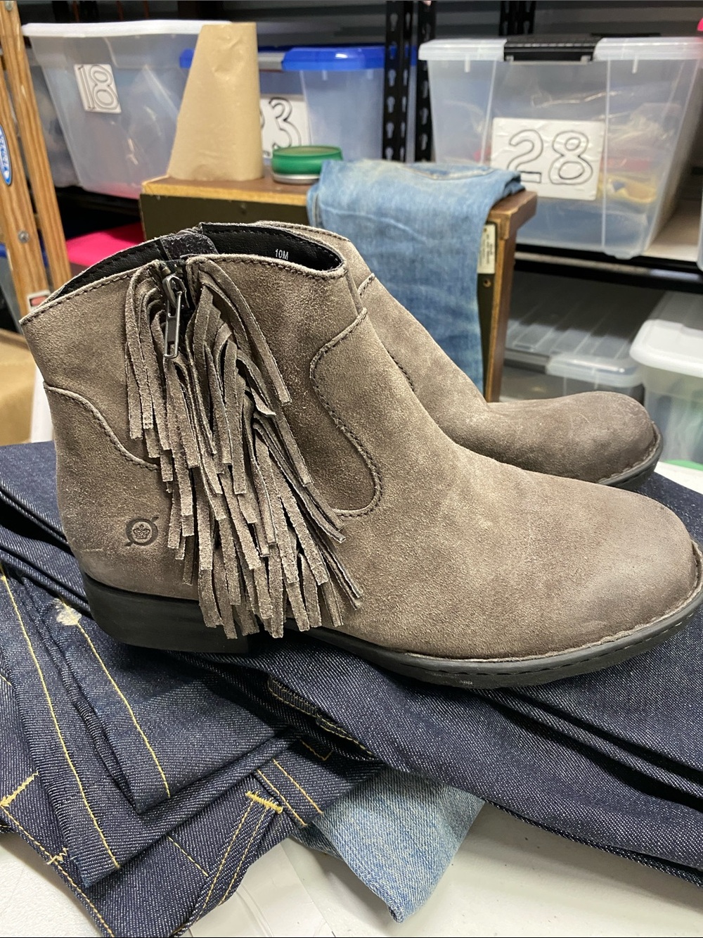 Born Taupe Suede Fringe Ankle Booties
